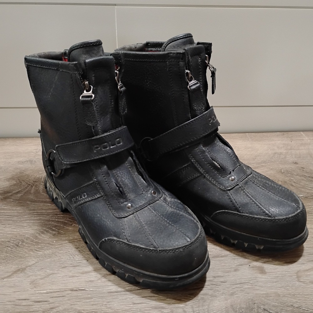 Polo Ralph Lauren Conquest Hi II Black Leather Duck Boots Mens 10.5D Combat Dual